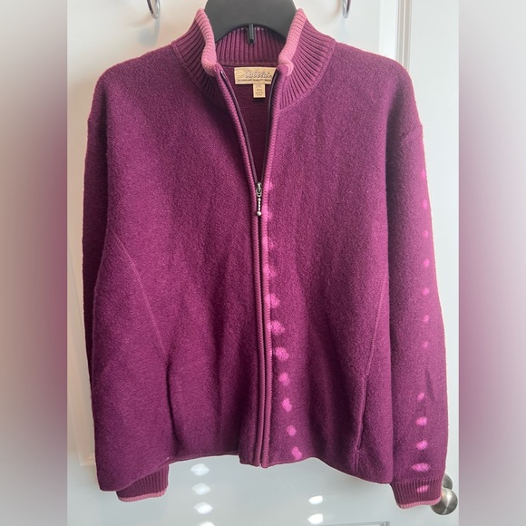 Cabelas Sweater Womens XL purple Long Sleeve Thick Ribbed Knit Wool Full Zip - Picture 1 of 5